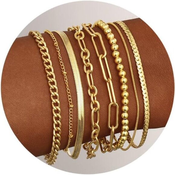 Jewelry - Gold Bracelets Set for Women Trendy, 14K Real Gold Plated Jewelry for Women Dain